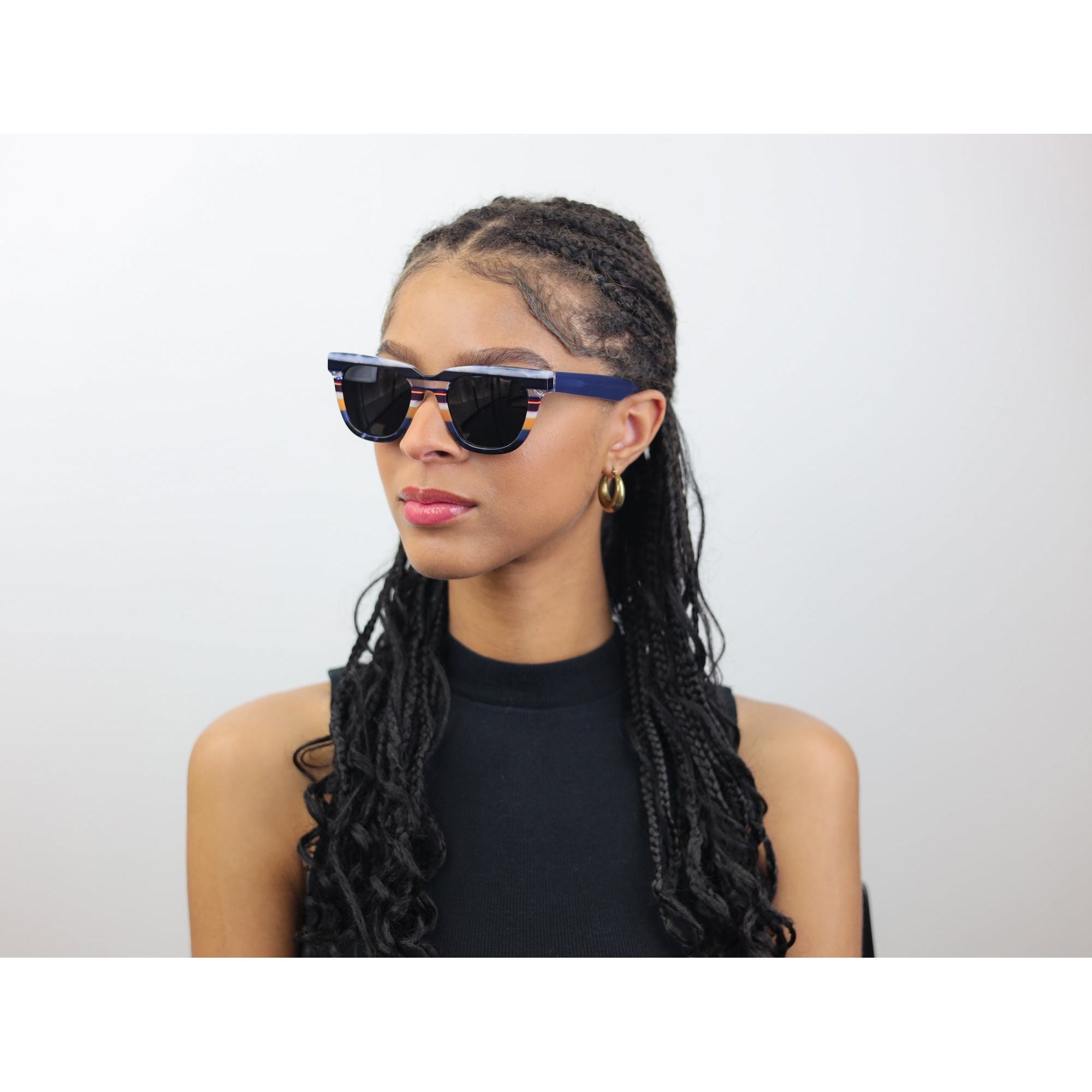 SEE 9822 POLAR: Striped Acetate Sunglasses, Polarized Lens